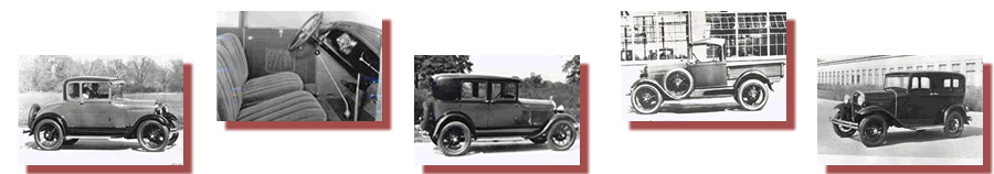 1929 Special Coupe, Upholstery Tudor, 1929 Briggs Fordor, 1928 Roadster Pickup, 1931 Slant Windshield Sedan